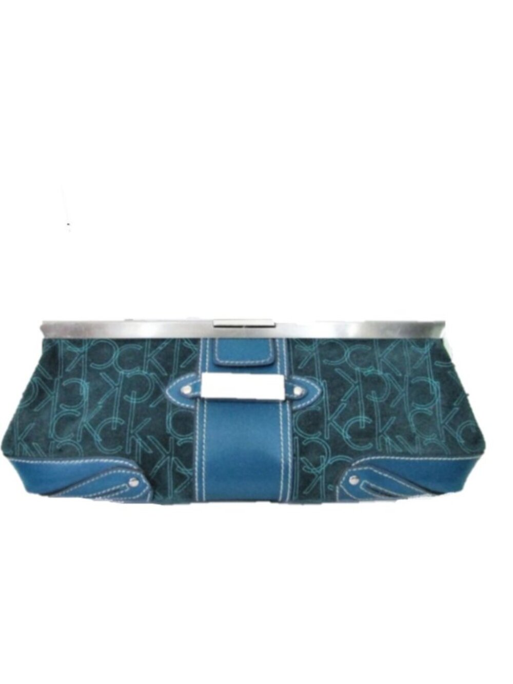 Calvin Klein teal leather suede clutch 12X5X1.75